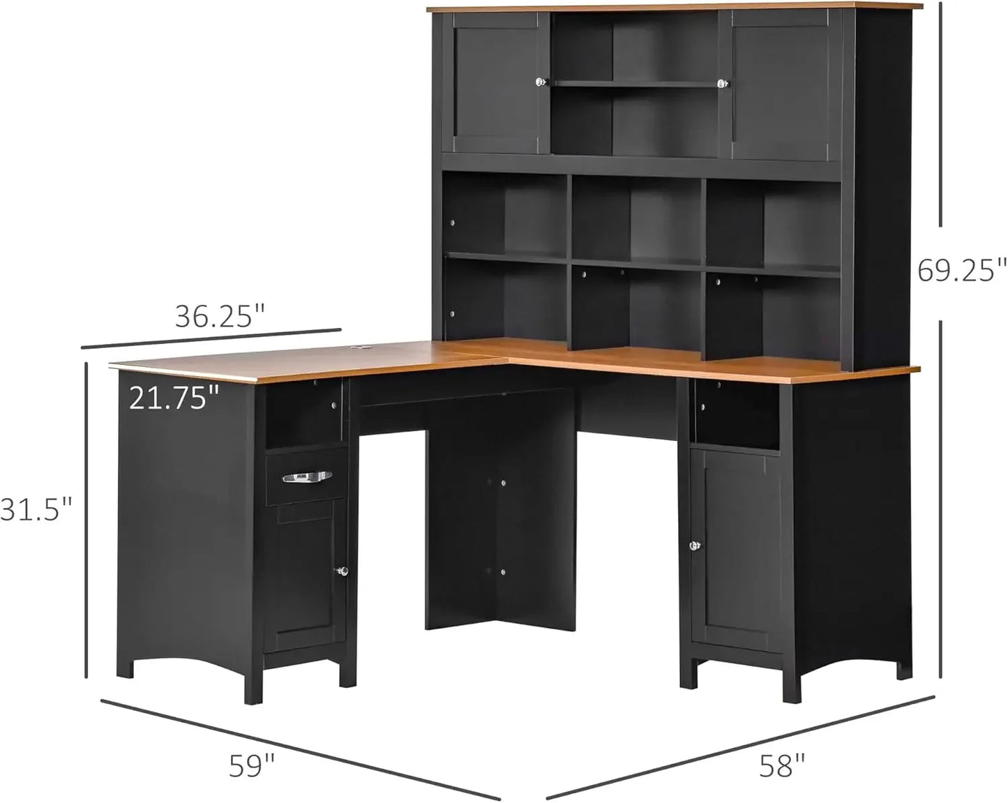 L Shaped Corner Desk With Hutch And Storage Cabinet
