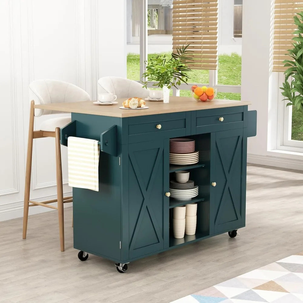 Rolling Kitchen Island With Drop Leaf And Storage Barn Door