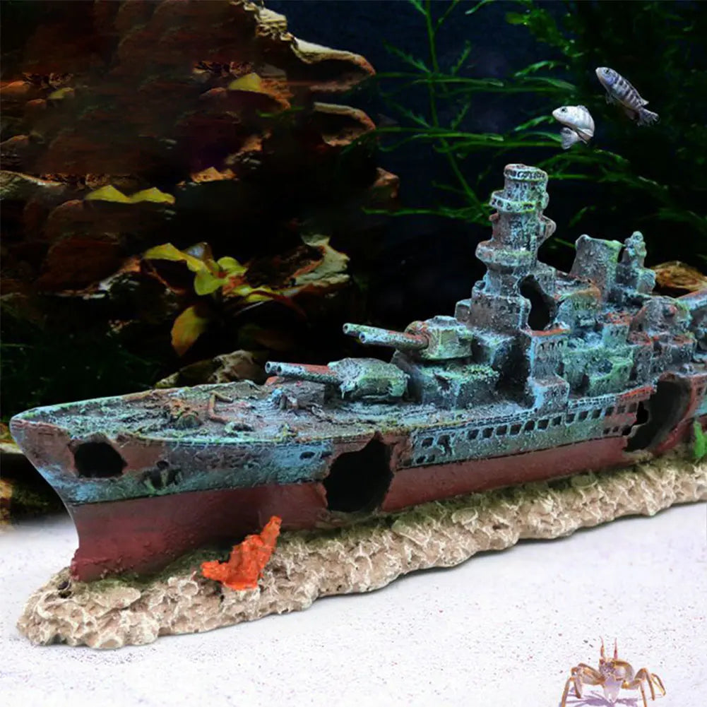 Creative Warship Wreckage Ornament for Aquariums and Fish Tanks