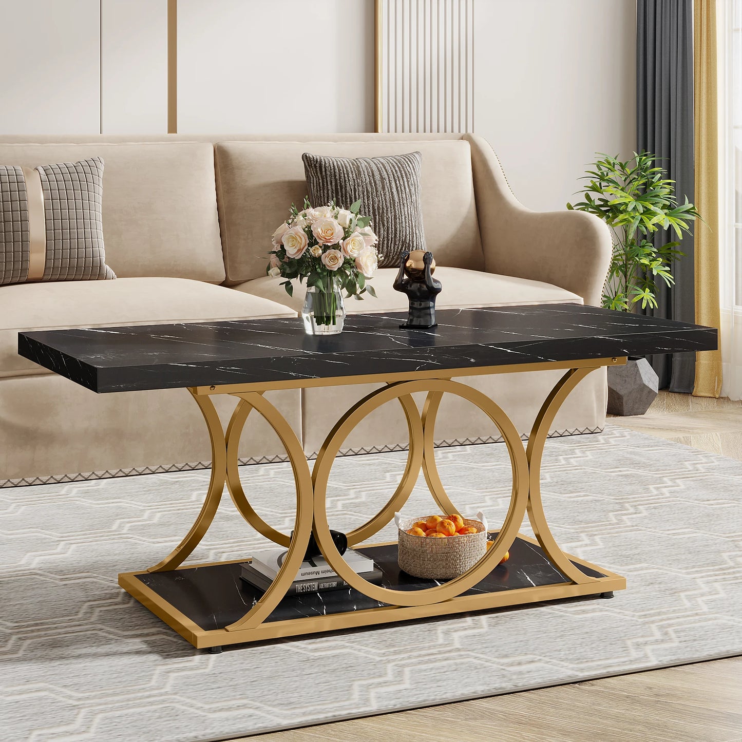 Tribesigns Two Tier Modern Faux Marble Coffee Table
