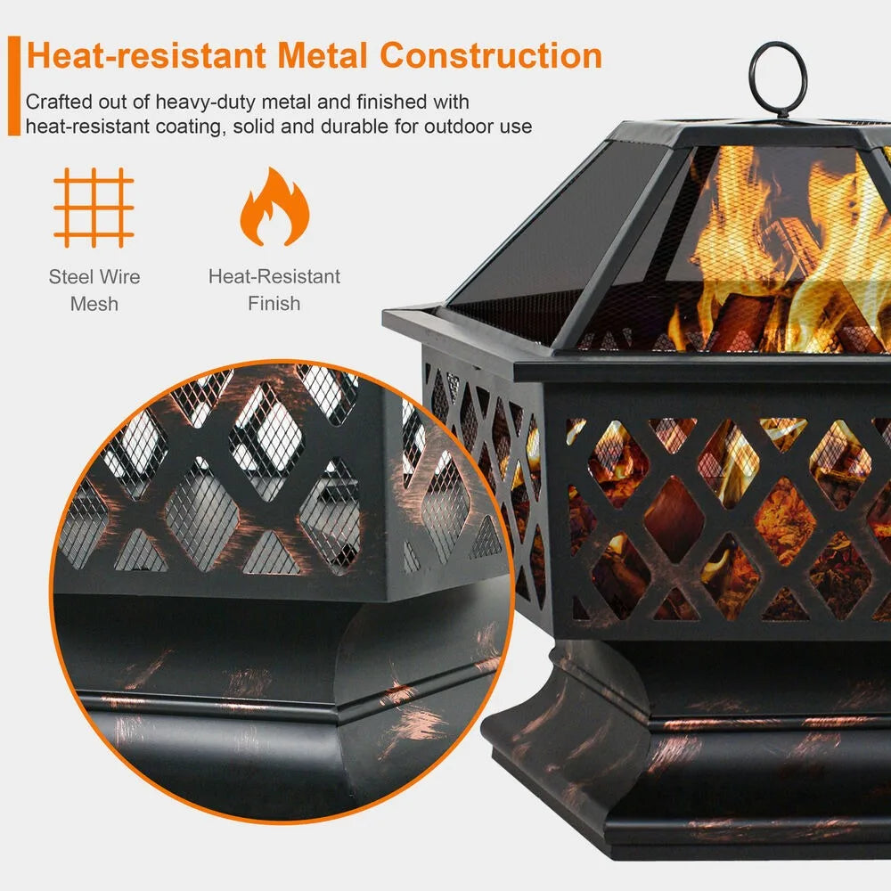 Hex Shaped Fire Pit Fireplace Outdoor Home Party Decor