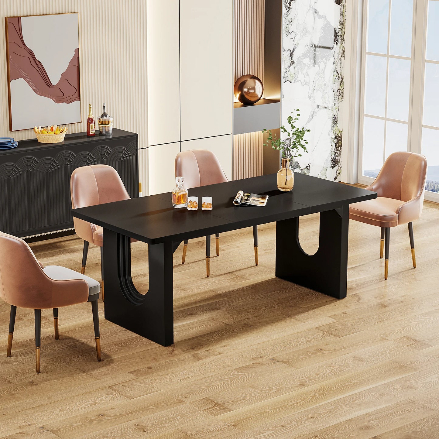 Tribesigns Modern Wood Pedestal Dining Table For Six