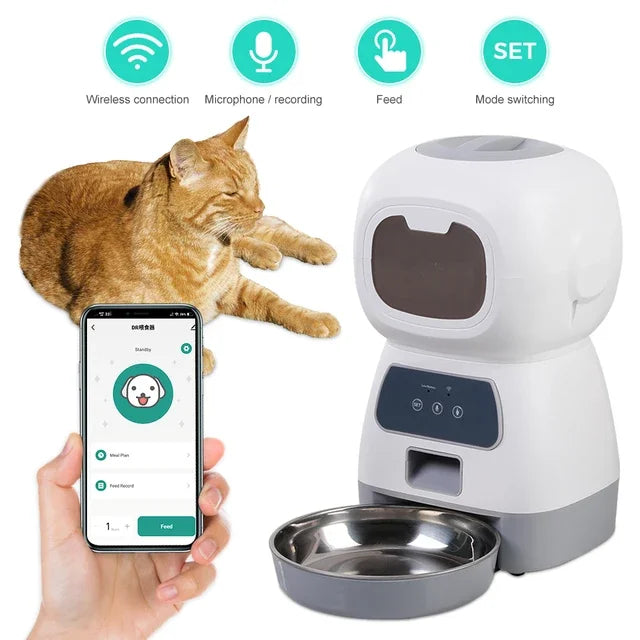 WiFi Enabled Automatic Pet Feeder with Stainless Steel Bowl