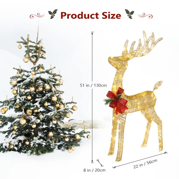 Lighted Christmas Reindeer Outdoor Decorations, Weather Proof 4ft Santa's Sleigh Reindeer Christmas Ornament Indoor Home Decor