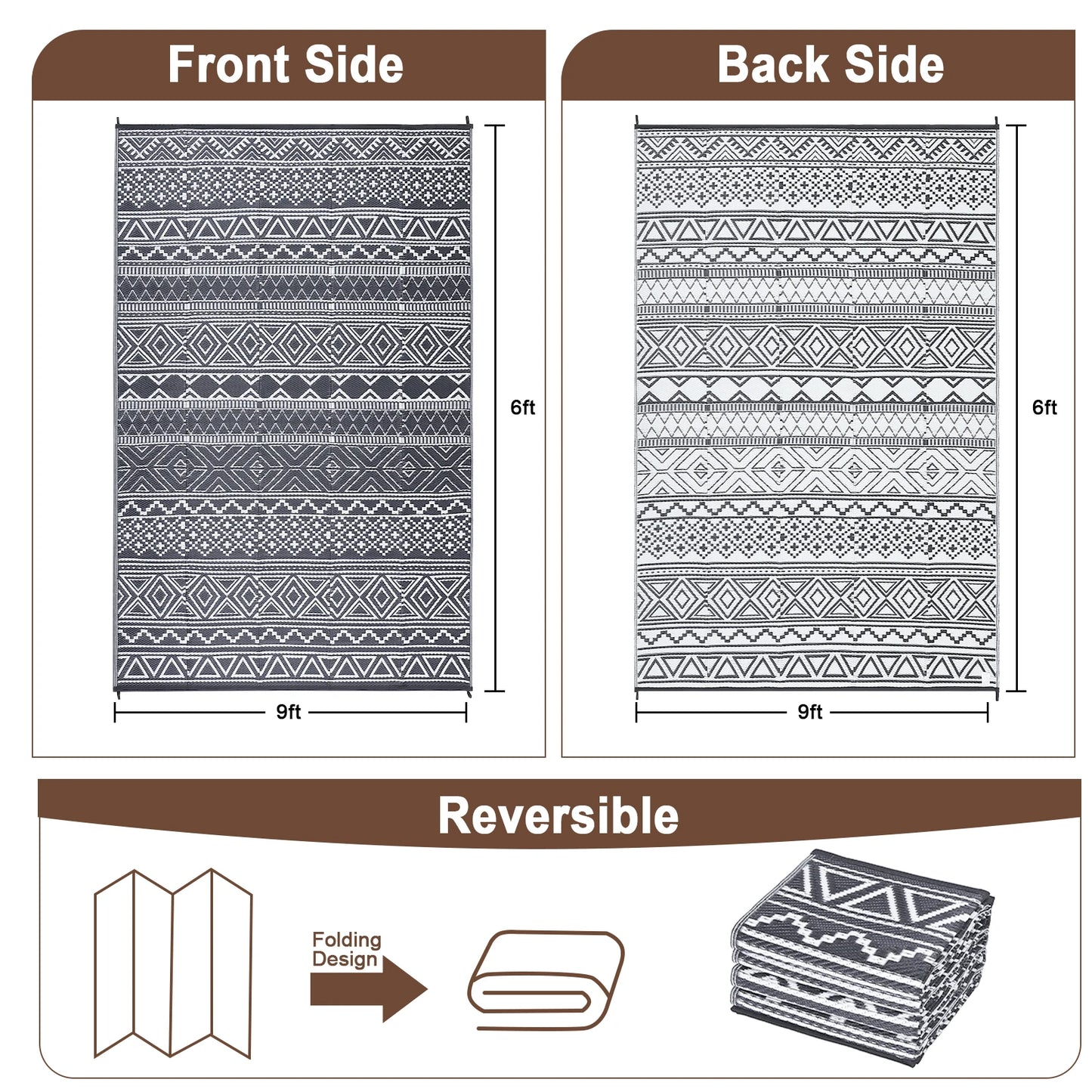 Waterproof Reversible Outdoor Patio Rug Boho Moroccan Style