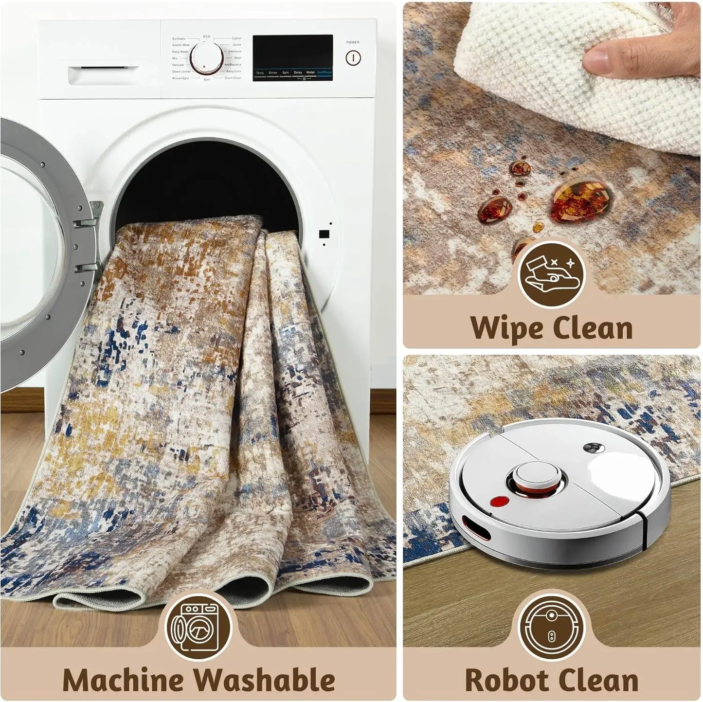 Modern Abstract Soft Non Slip Machine Washable Area Rug