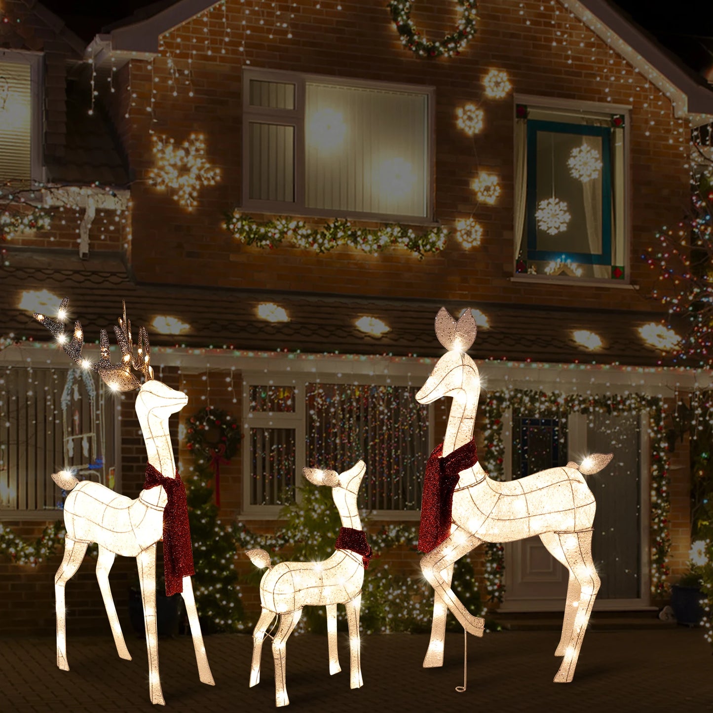 3-Piece Large Lighted Christmas Deer Family Set Outdoor Yard Decoration with 210 LED Lights