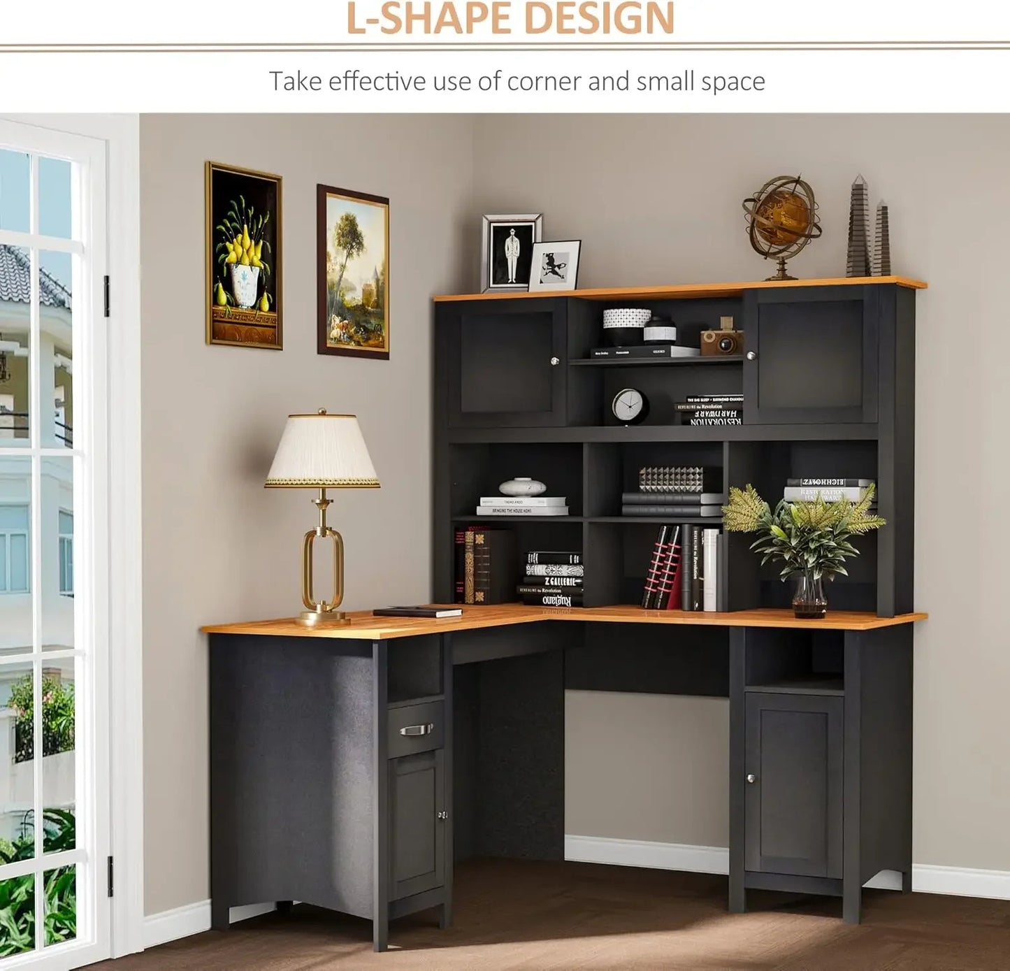 L Shaped Corner Desk With Hutch And Storage Cabinet