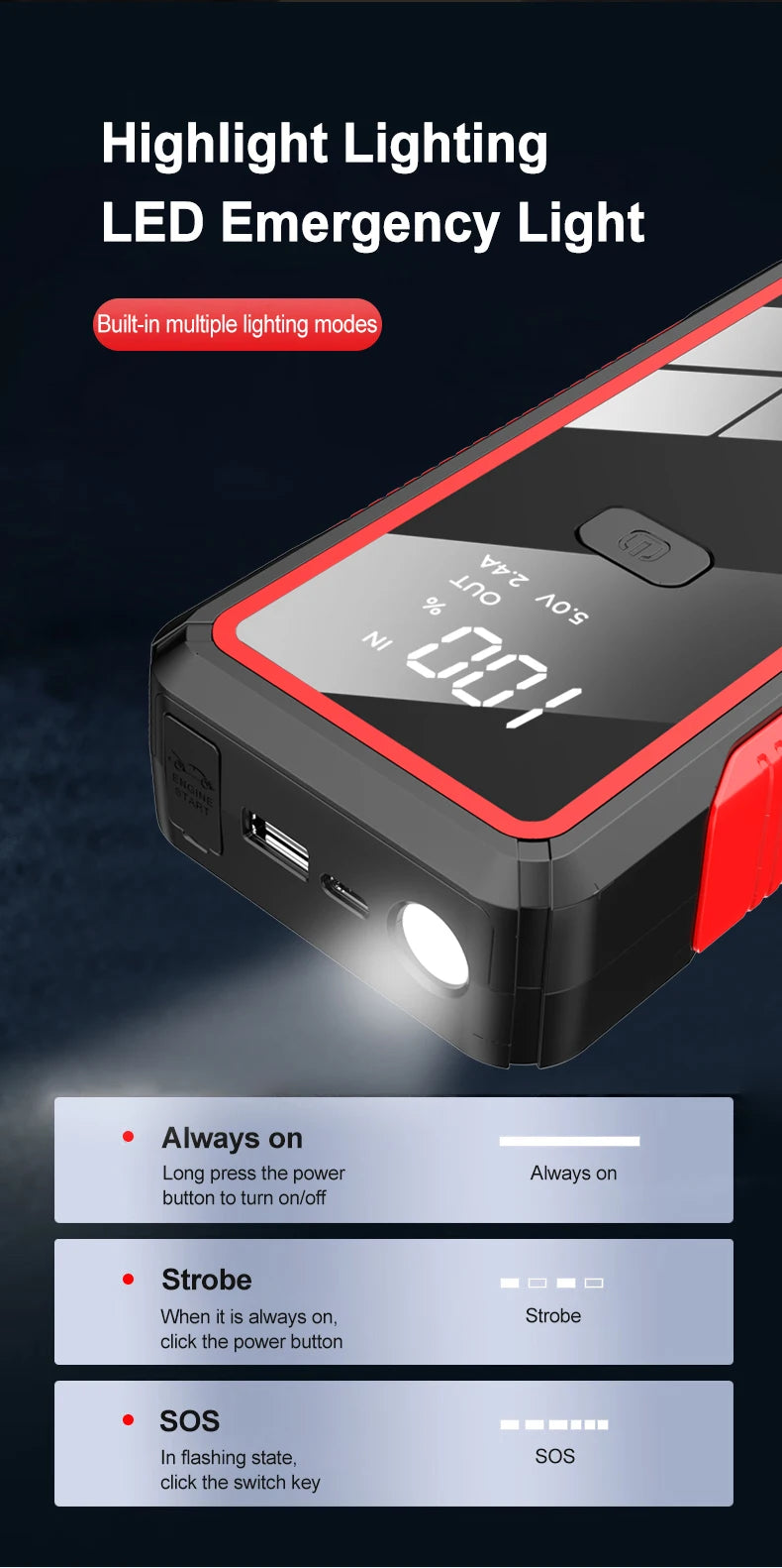 EAFC 2000A Car Jump Start Power Bank 12V Mini Emergency Starter Starter Battery Booster For 6L/4L Car Emergency Starter