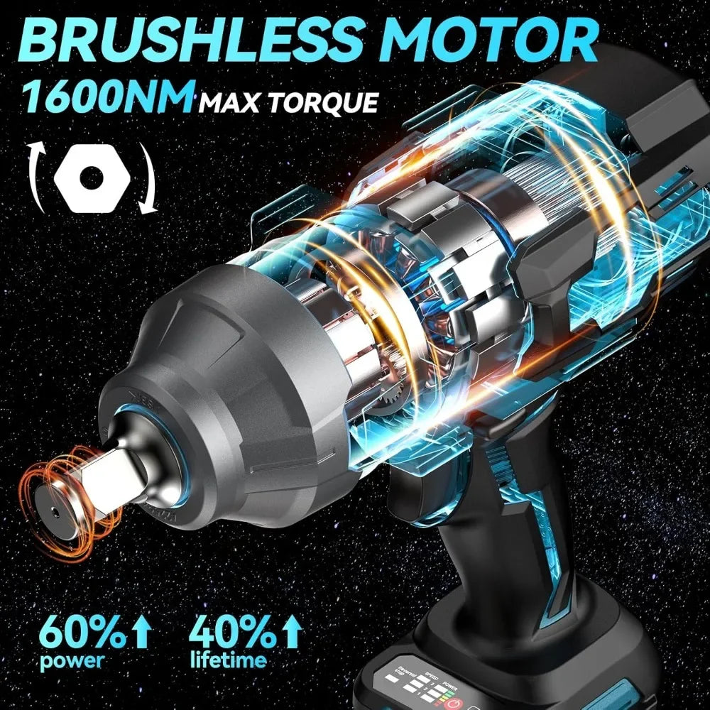 Cordless High Torque Impact Wrench with Brushless Motor Battery
