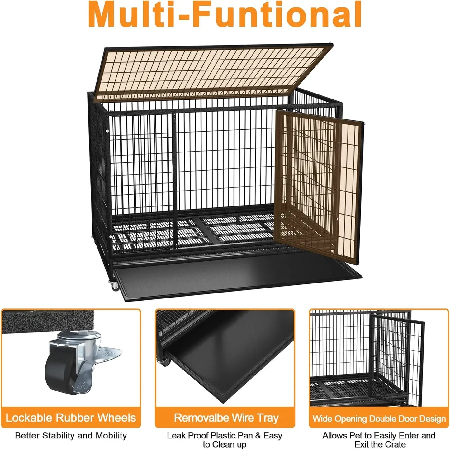 Heavy Duty Indestructible Dog Crate With Divider For Two