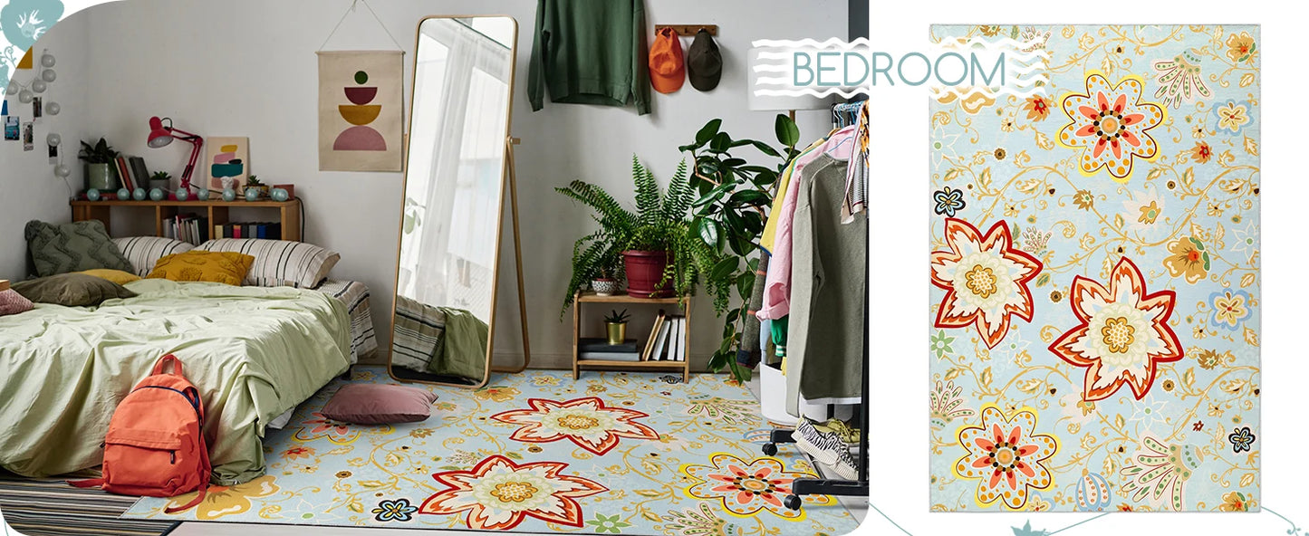 Noahas Floral Washable Non Slip Soft Stain Resistant Area Rug