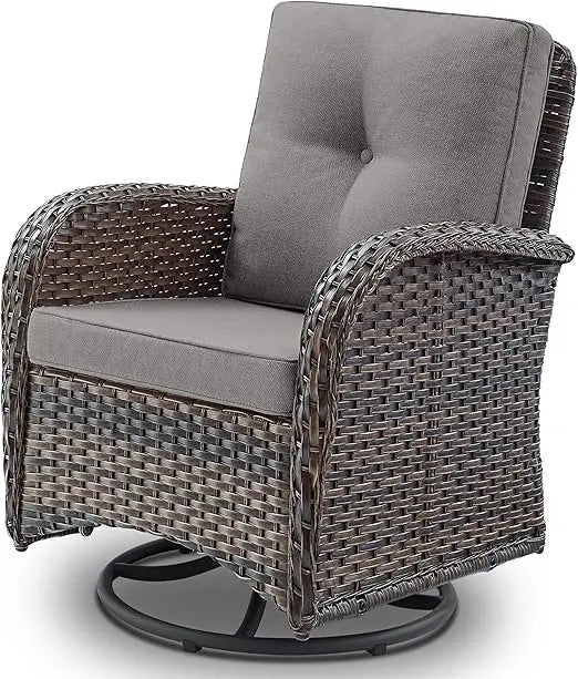 Outdoor Swivel Glider Wicker Chair with Cushions for Comfort