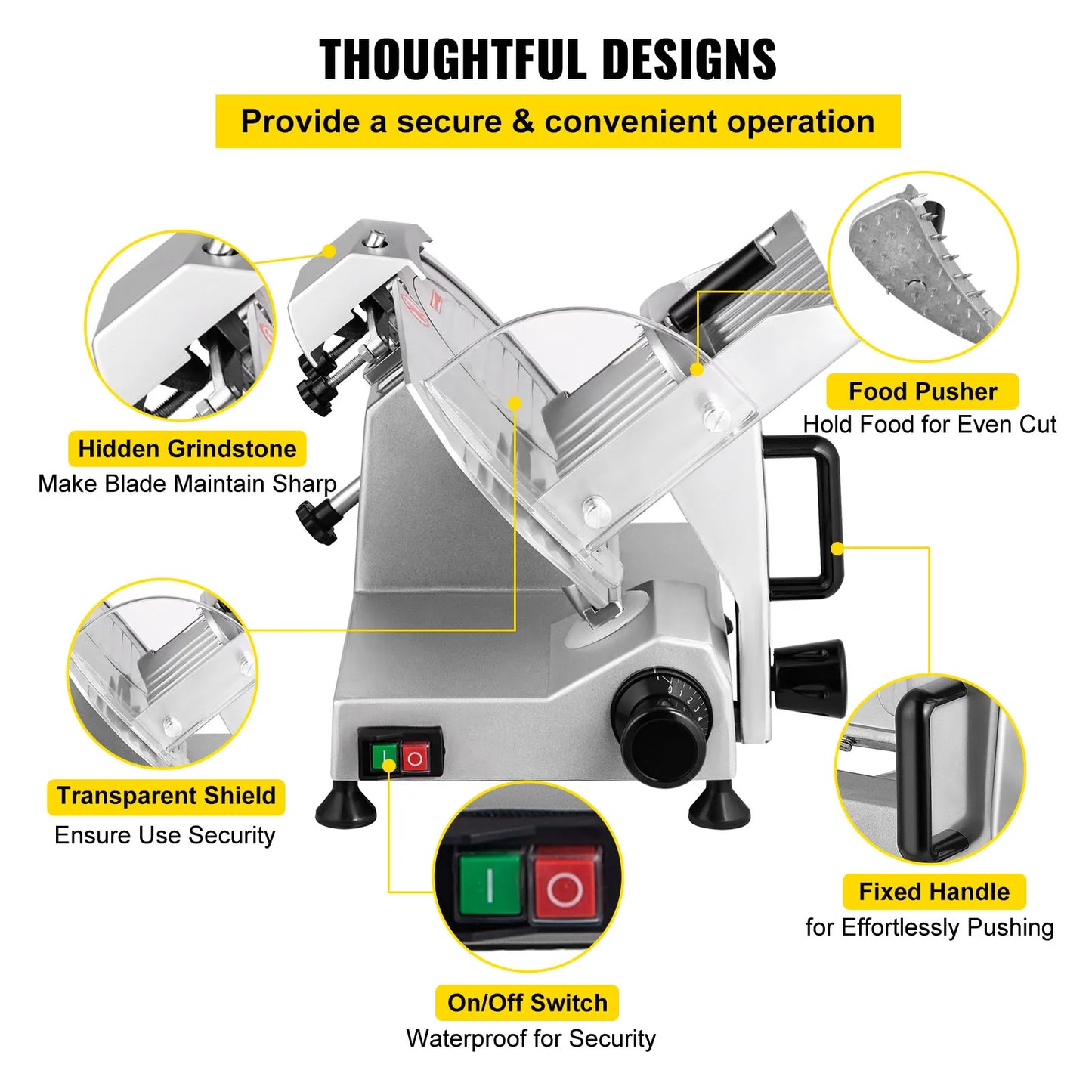 VEVOR Electric Meat Slicer with Adjustable Thickness for Home Use