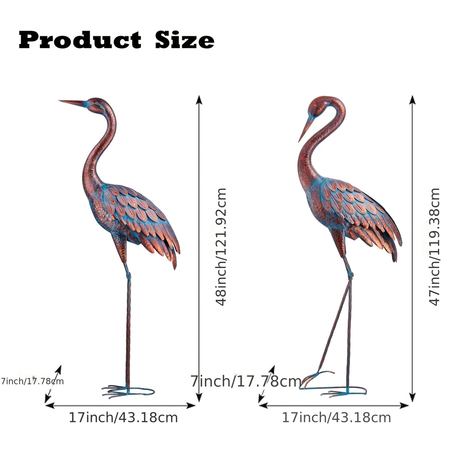 Patina Metal Heron Yard Statue For Garden And Pond Decor