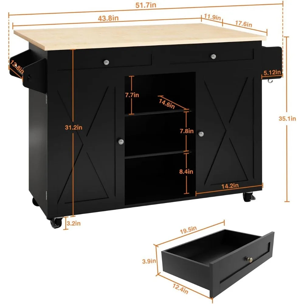 Rolling Kitchen Island Cart with Drop Leaf and Storage Solutions
