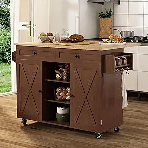 Rolling Kitchen Island Cart with Drop Leaf and Storage Solutions