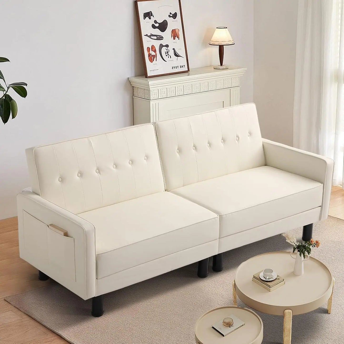 Convertible Futon Sofa Bed With Adjustable Backrest