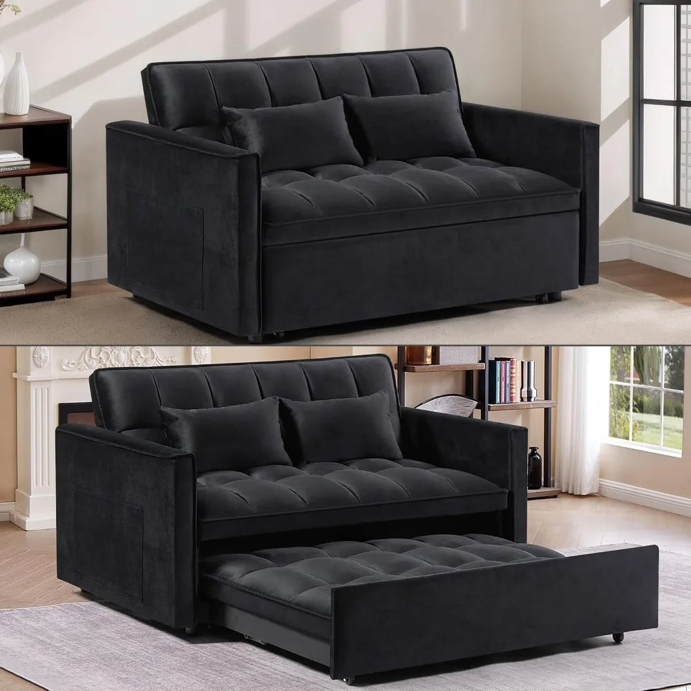 Velvet Convertible Sofa Bed With Pull Out Sleeper Fabric