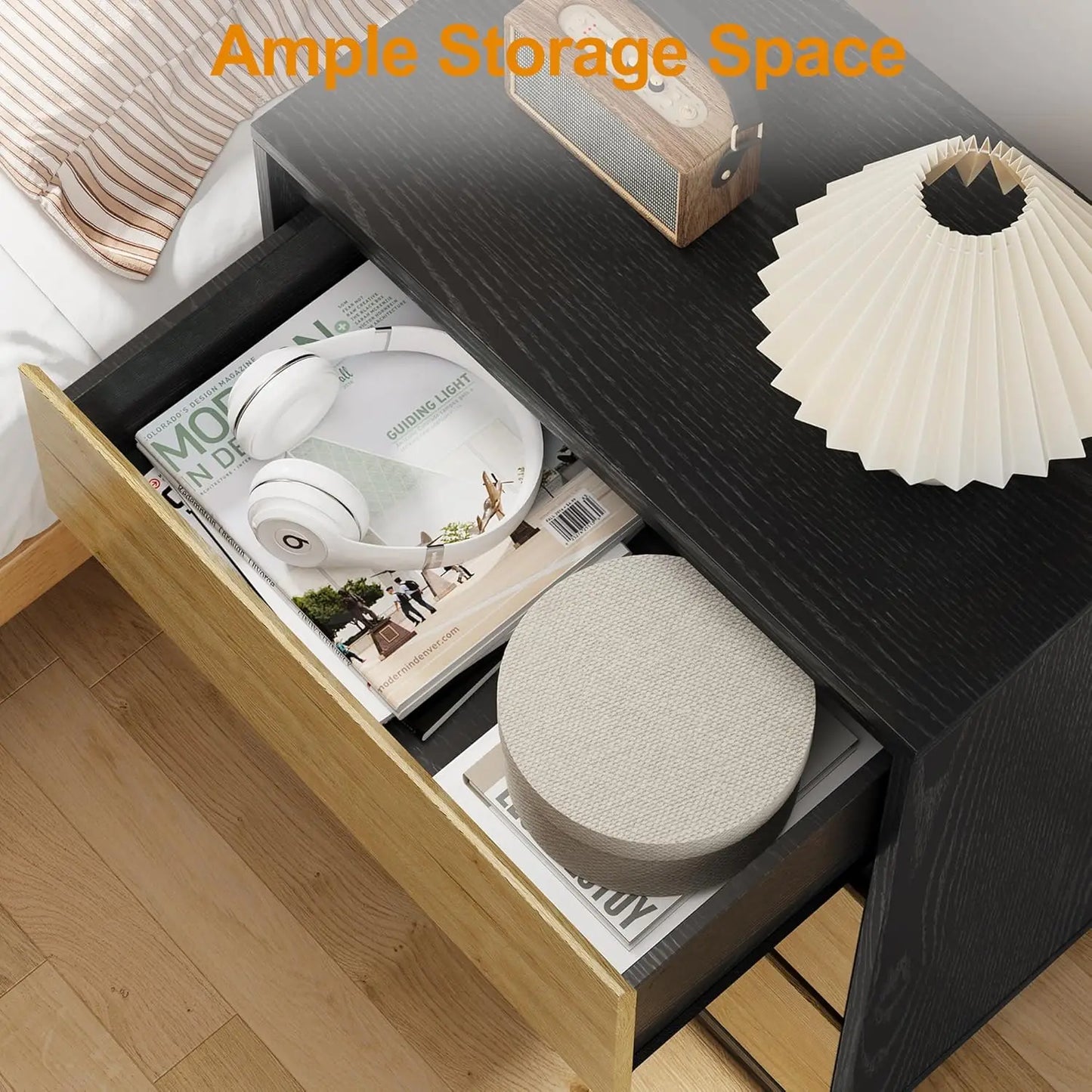 RoyaCraft Wide Nightstand Set Of 3 Drawers Bedside Tables