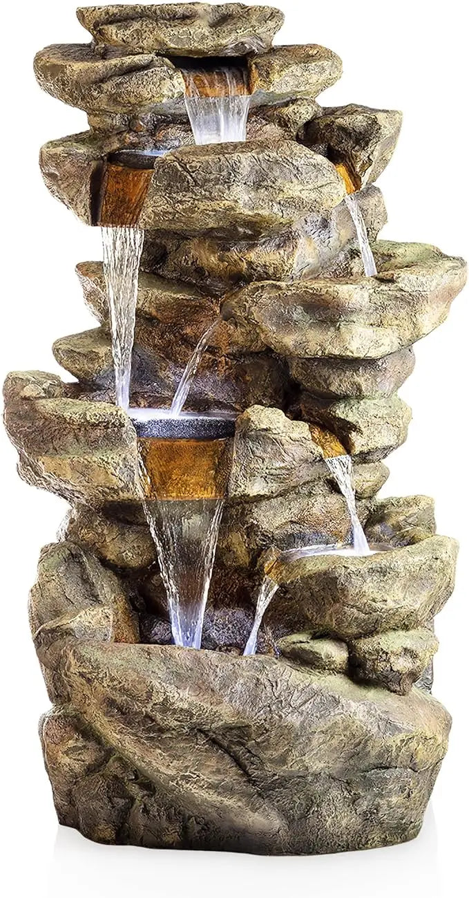 Outdoor LED Stone Fountain With Waterfall Feature Garden