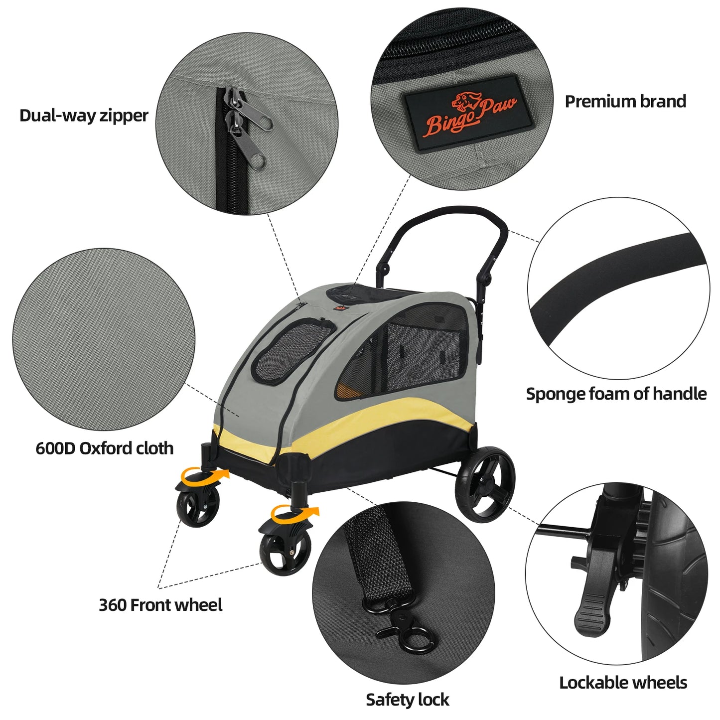 Ultra Large Dog Stroller Foldable 4 Wheels Pet Travel Cart