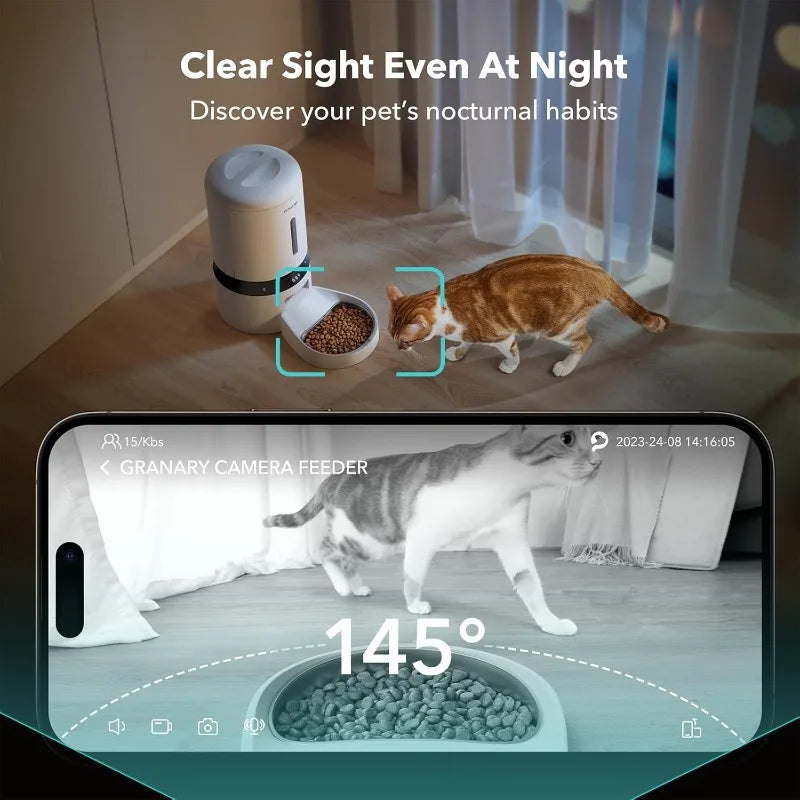 Automatic Cat Feeder Camera 1080P Night Vision Audio