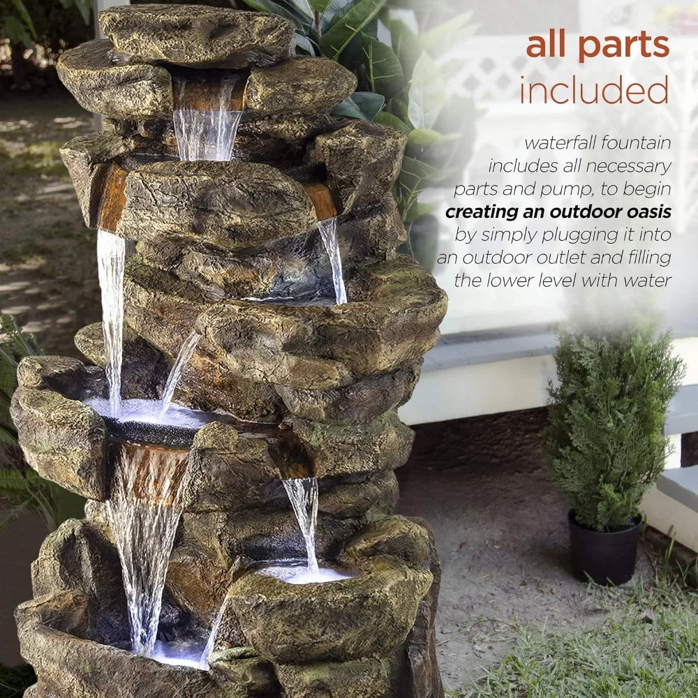 Outdoor LED Stone Fountain With Waterfall Feature Garden