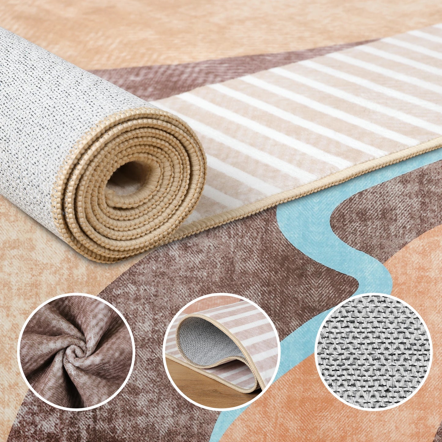 Machine Washable Vintage Area Rug With Non Slip Backing