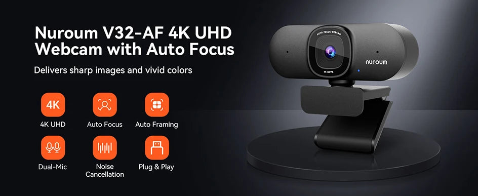 NUROUM V32AF 4k Full Hd PC Camera Webcam Ai Noise Canceling & Farming Conference Podcast Camera Web Cameras For Conference Room