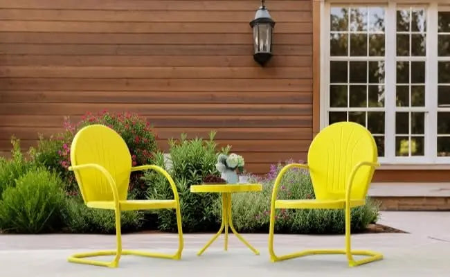 Retro Metal Patio Bistro Set With Motion Armchairs And Table