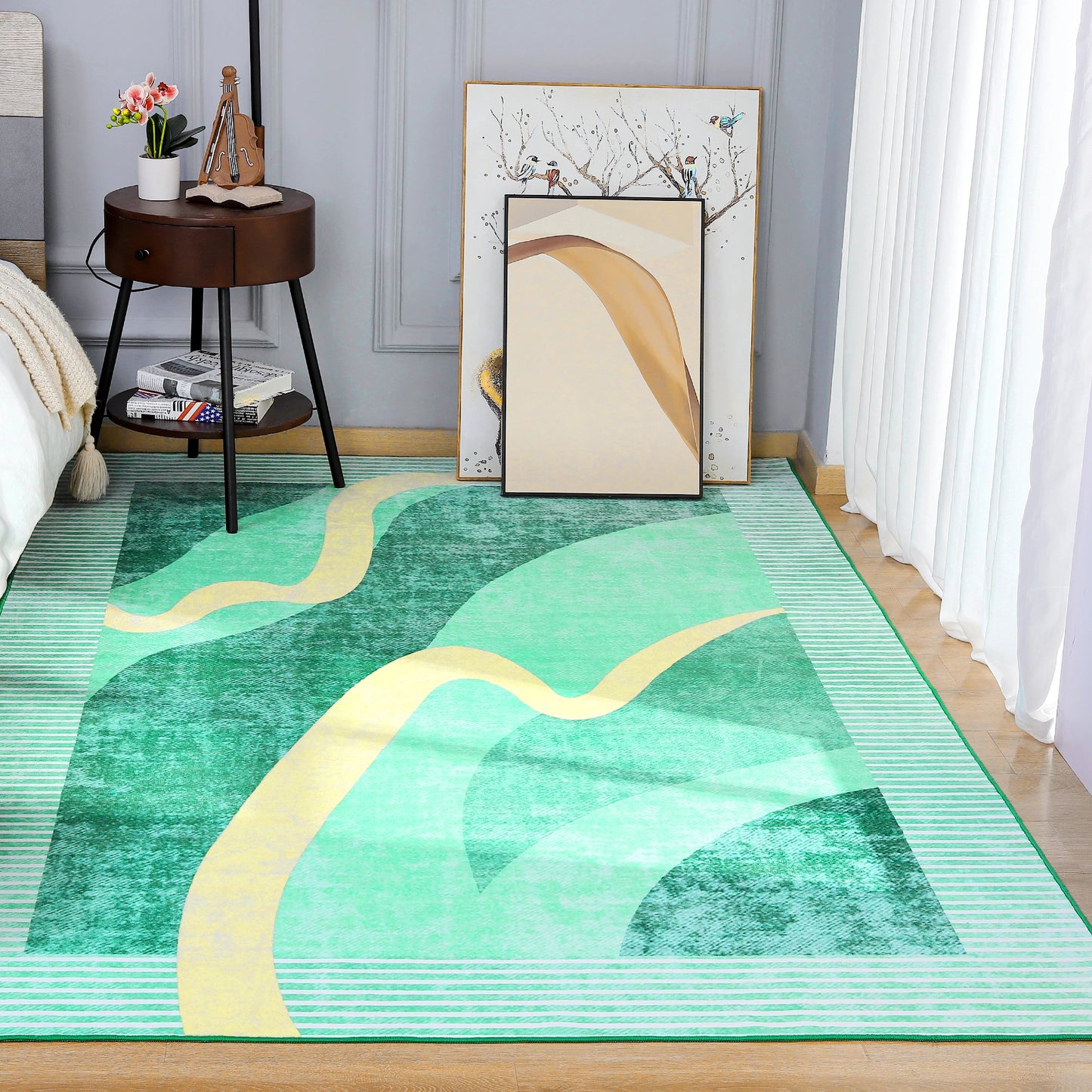 Machine Washable Vintage Area Rug With Non Slip Backing