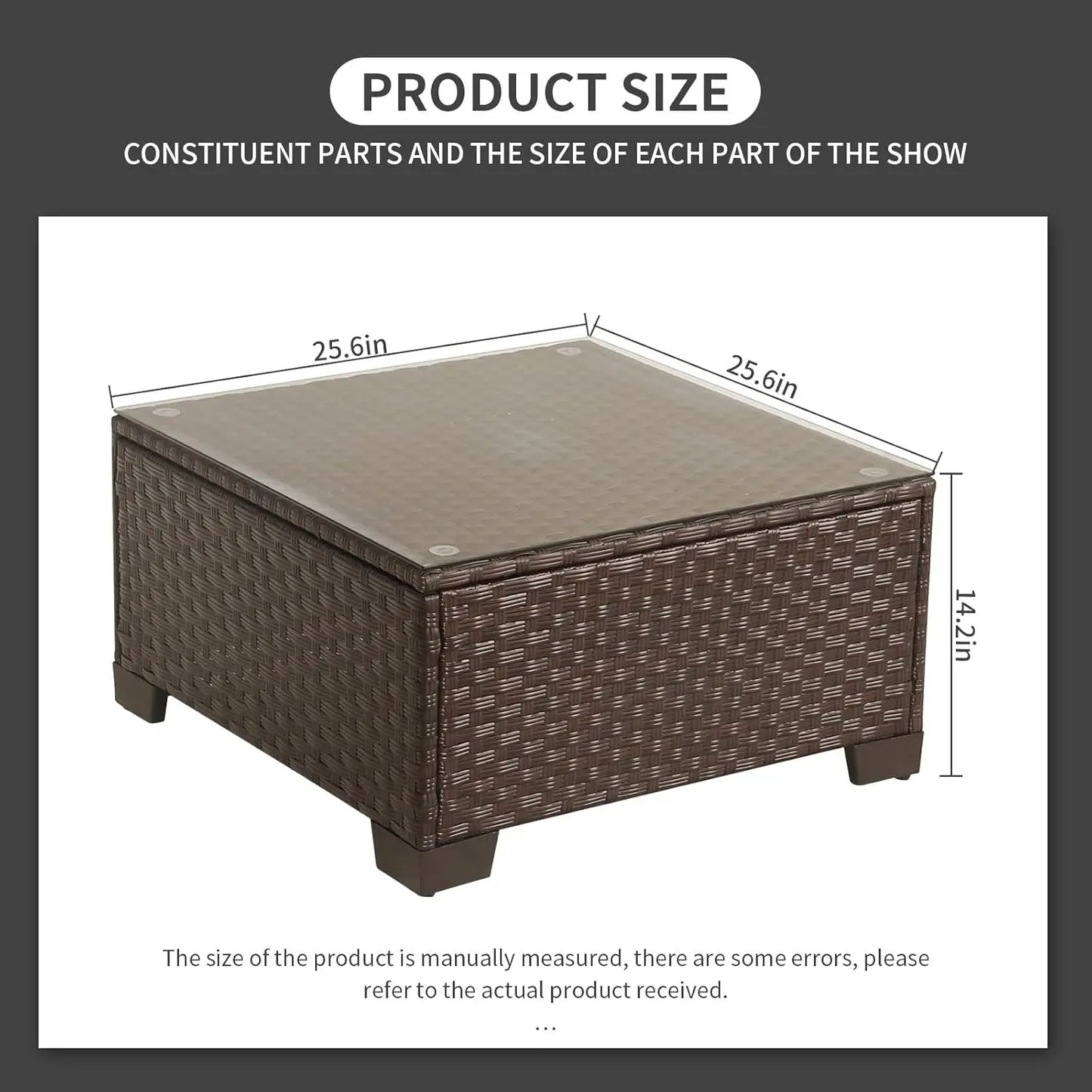 Patio Wicker Coffee Table With Tempered Glass Top