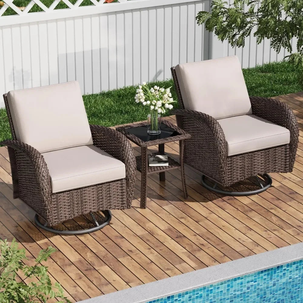 Rattan Wicker Outdoor Swivel Chairs and Table Bistro Set