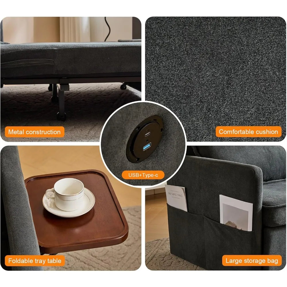 XCT4 Convertible Sofa Bed with Tray Table and Charging Ports