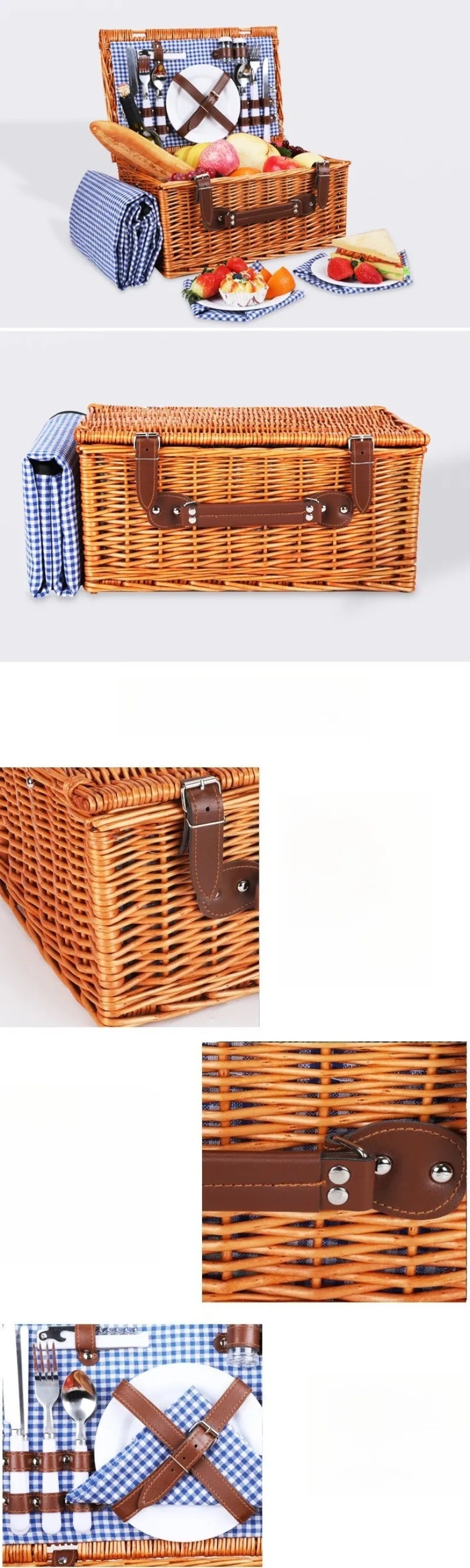 Rattan Picnic Basket Handheld for Outdoor Storage and Hiking