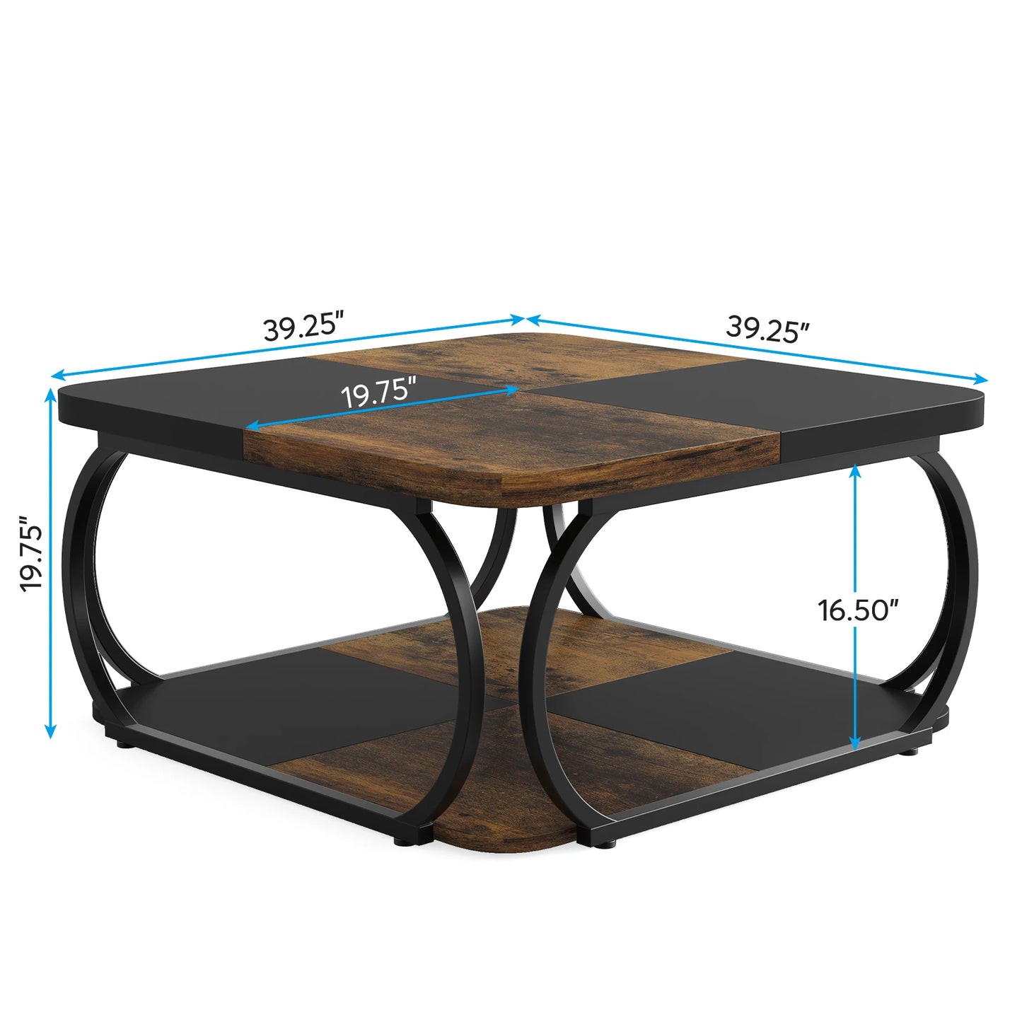 Tribesigns Square Farmhouse Coffee Table With Two Tier Storage Shelf
