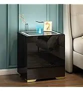 Smart Nightstand With Wireless Charger Adjustable LED High Gloss Drawers
