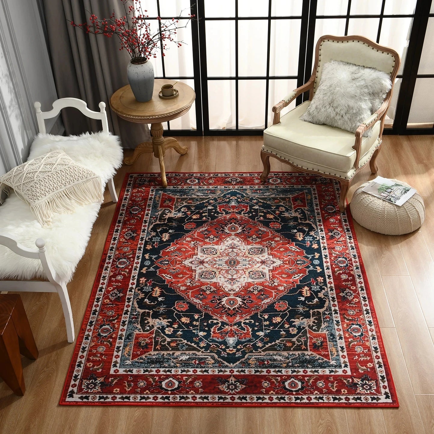Boho Vintage Washable Non-Slip Soft Accent Bedroom Rug