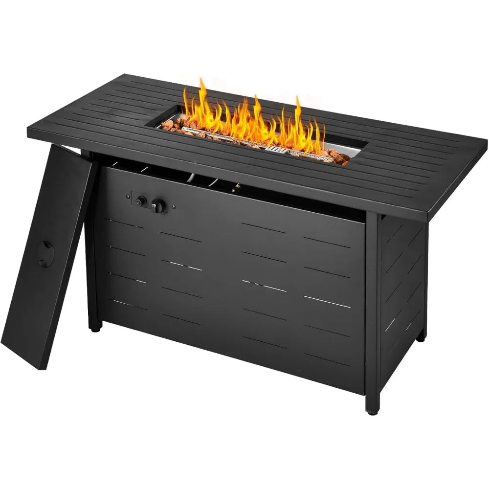 Propane Fire Pit Table With Lid And Lava Rock Outdoor