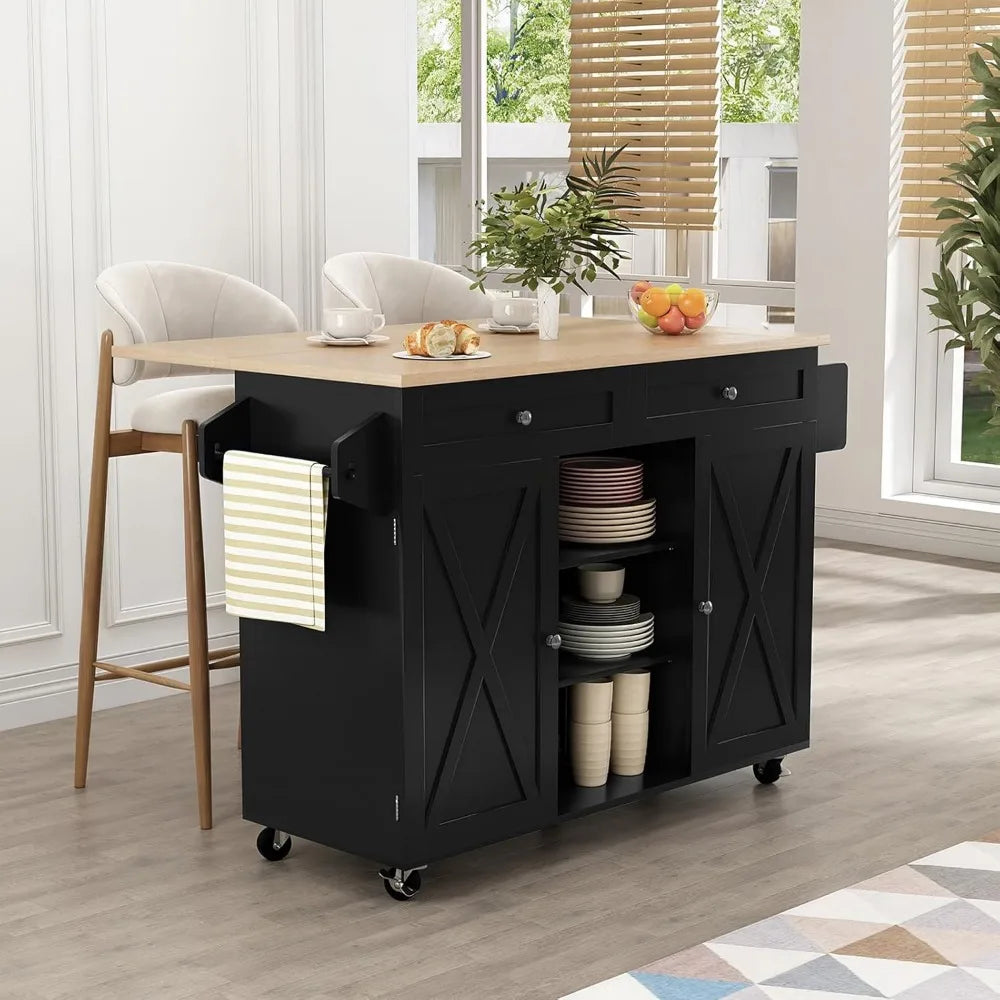 Rolling Kitchen Island Cart with Drop Leaf and Storage Solutions