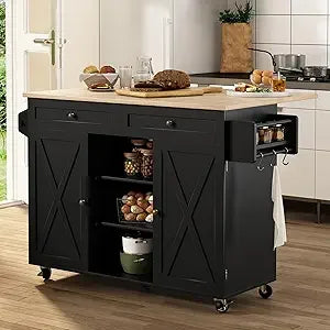 Rolling Kitchen Island With Drop Leaf And Storage Barn Door