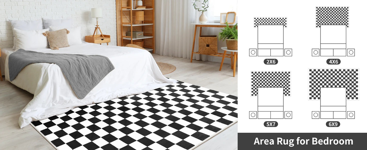 Checkered Area Rug Washable Non Slip Low Pile Stain Resistant