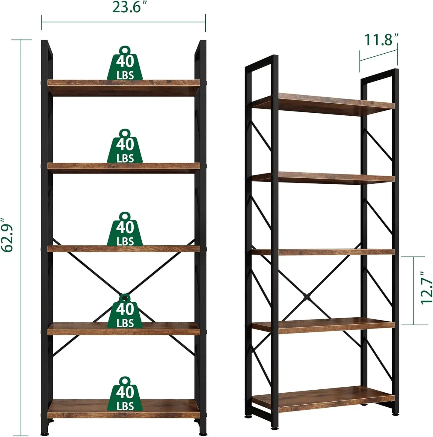 Five Tier Bookshelf Industrial Modern Design For Home