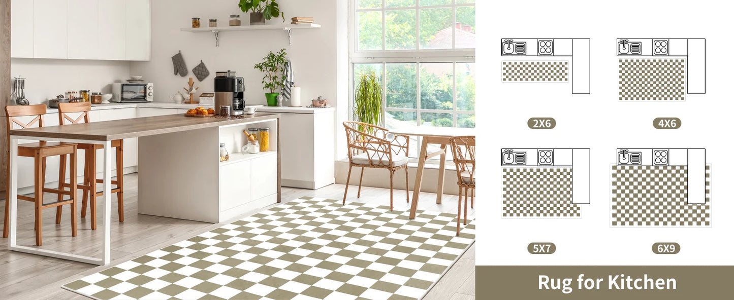 Checkered Area Rug Washable Non Slip Low Pile Stain Resistant