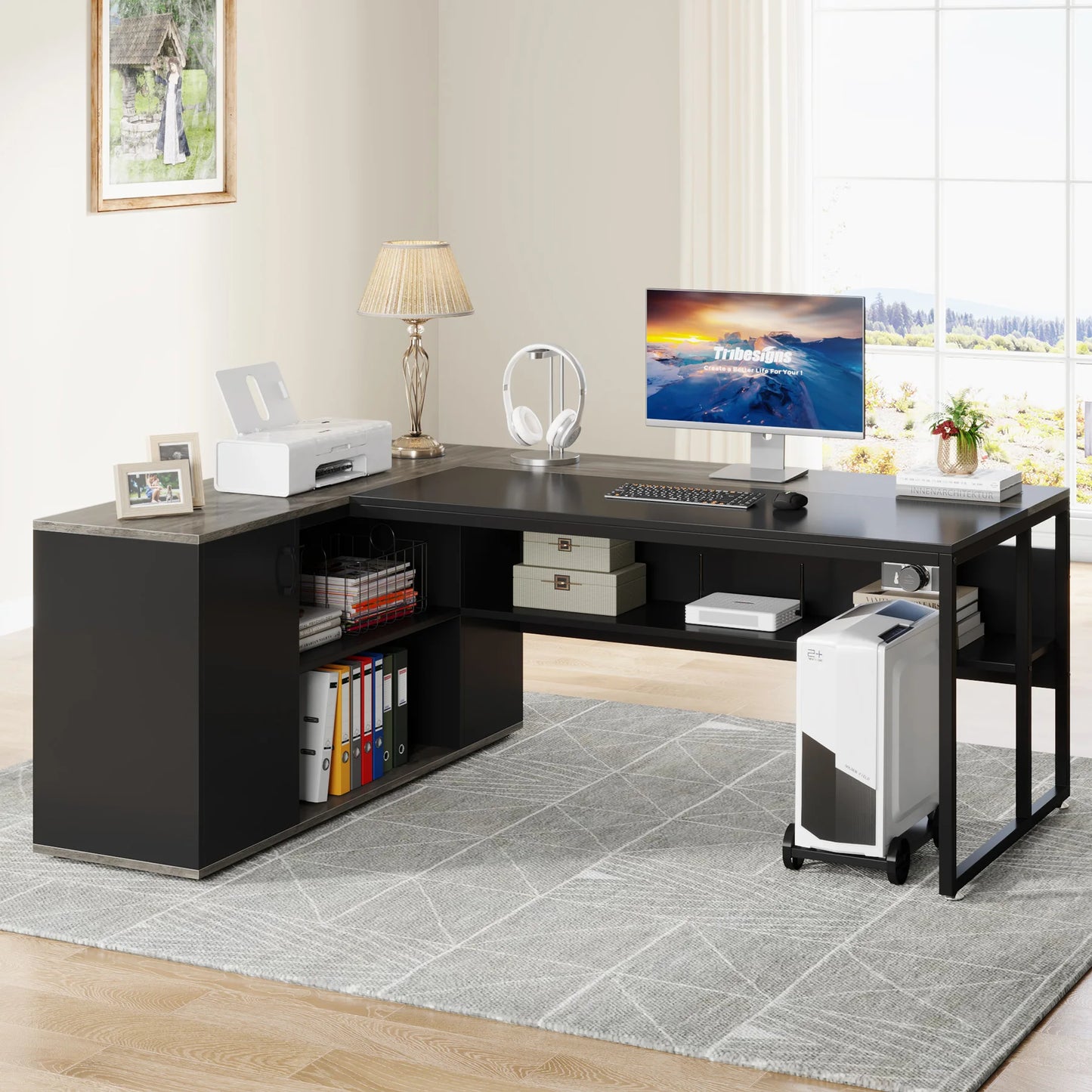 Tribesigns L Shaped Executive Desk With Cabinet Storage