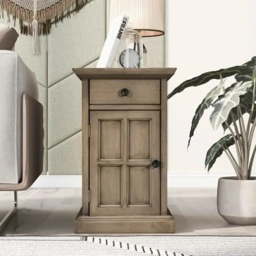 Vintage Wooden End Table With USB Ports And Cup Holders