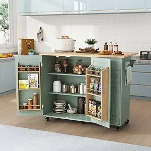 Rolling Kitchen Island with Storage and Drop-Leaf Countertop