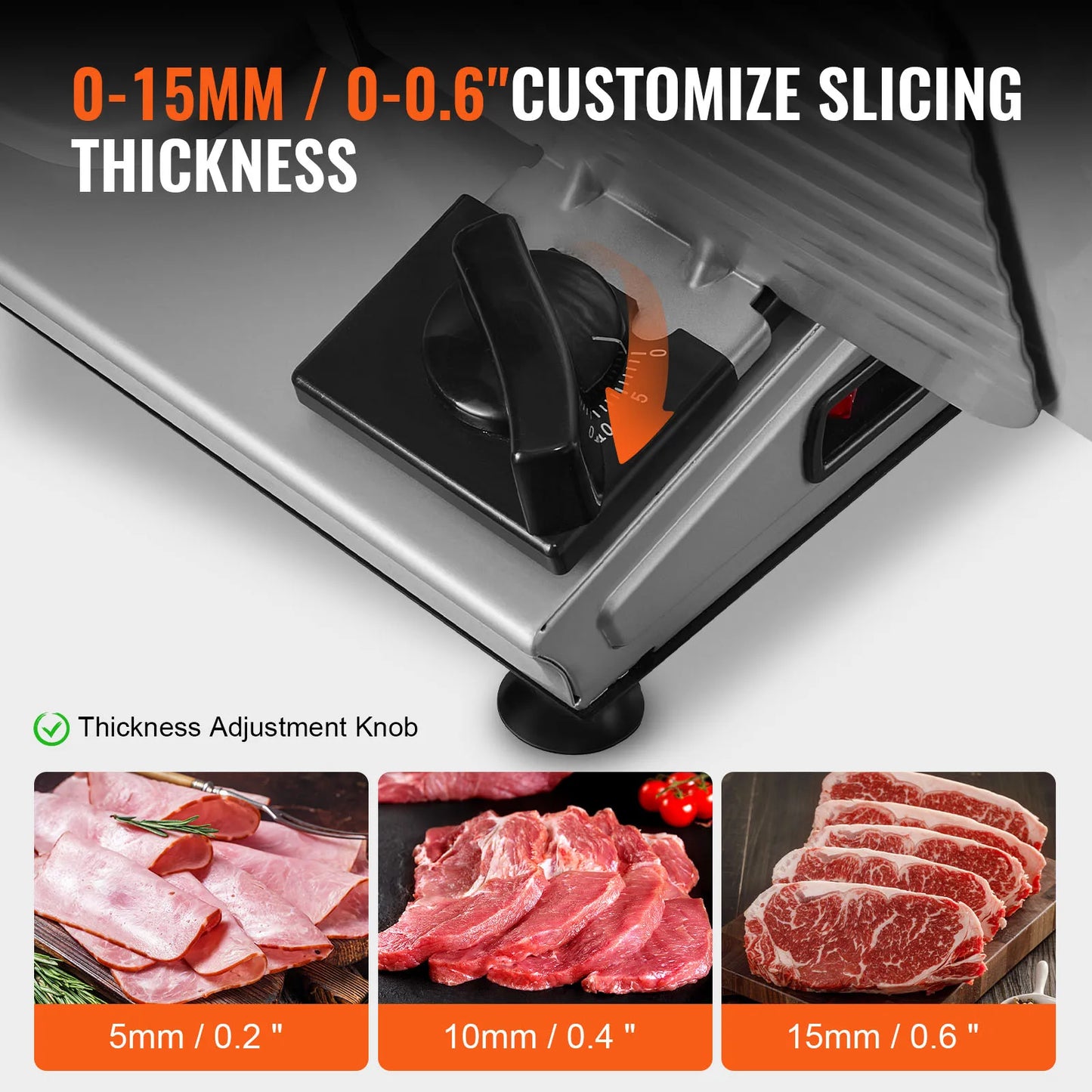 Electric Deli Food Slicer with Adjustable Thickness and Stainless Steel Blade
