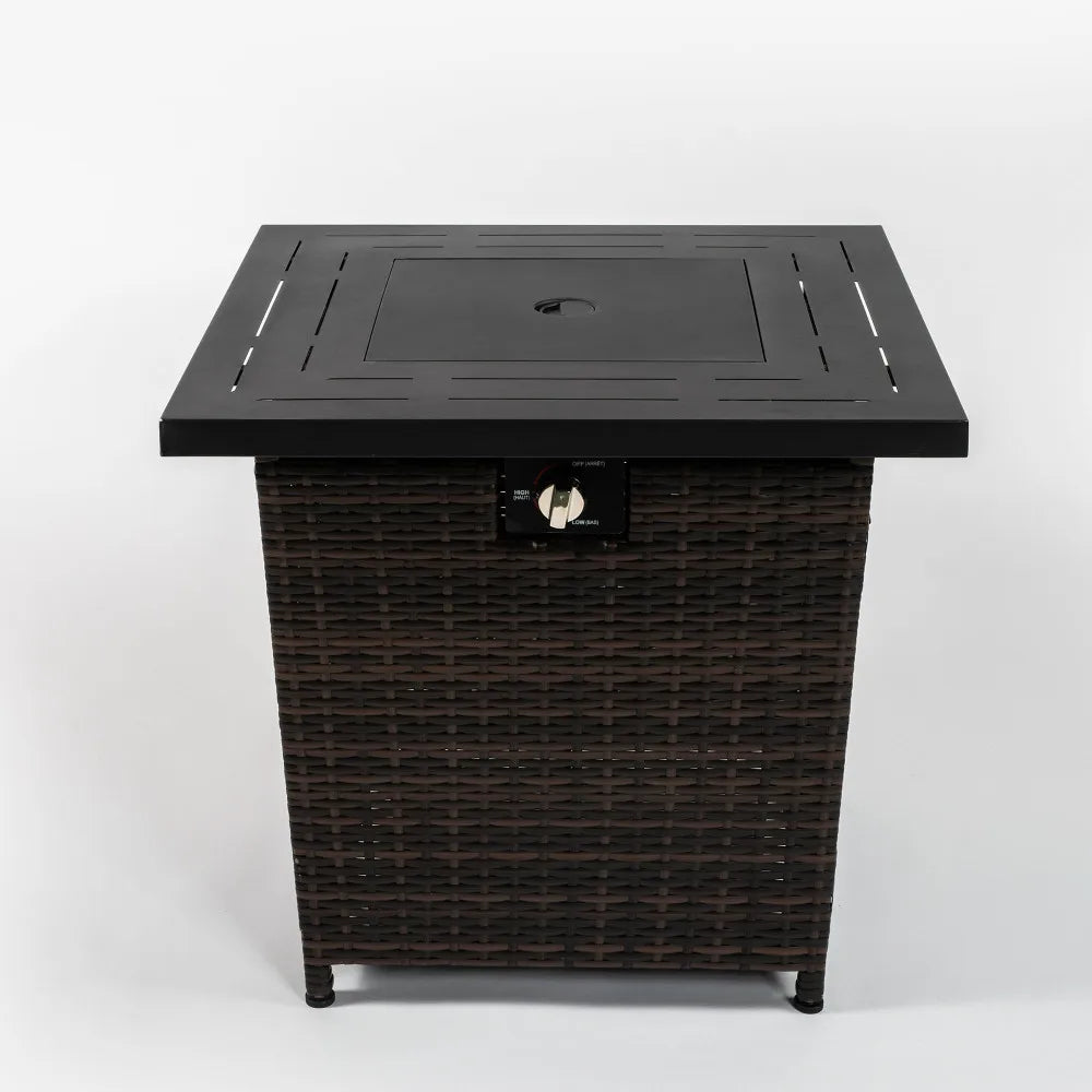 Square Wicker Rattan Gas Fire Pit Table For Outdoor Patio